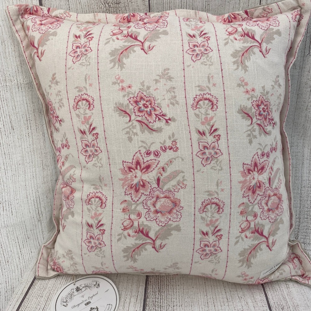 Cabbages & Roses India Rose Throw Pillow 20x20 Pink Floral Cotton Cottagecore